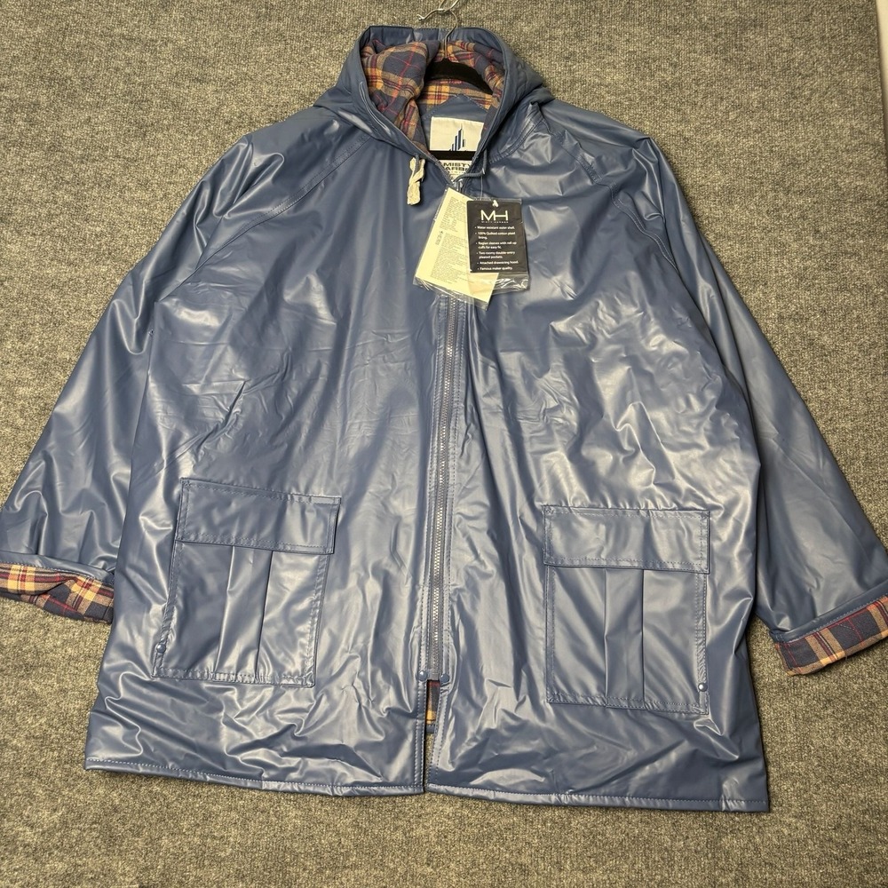 NWT Misty Harbor Original Hooded Raincoat Mens 3XL Blue Plaid Lined